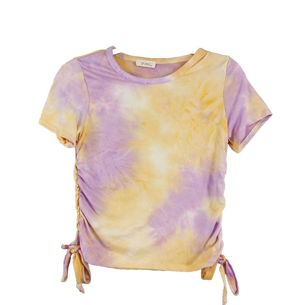 PINC Tie Dye Ruched T-shirt MEDIUM(8-10) Pullover Casual Knit Buttery Soft